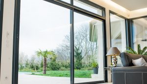 Interior view of a black aluminium sliding patio door