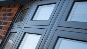 Anthracite grey flush sash window close up