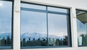 Grey aluminium sliding patio door