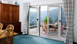 Interior view of an open bifold door