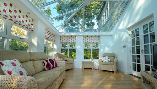 Interior view of a white uPVC orangery