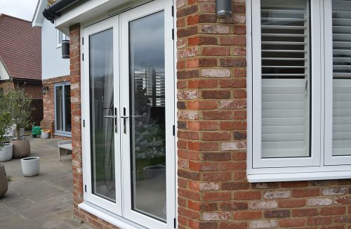 R7 Flush French Doors in white woodgrain