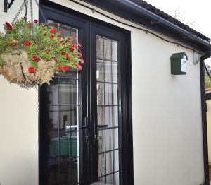 Black on White Aluminium French Doors