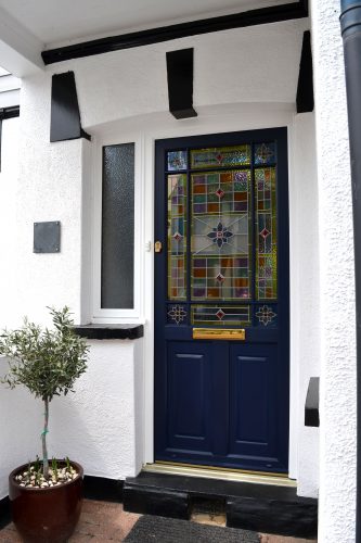 Steel Blue Victorian Door with Coloured Glazed Units