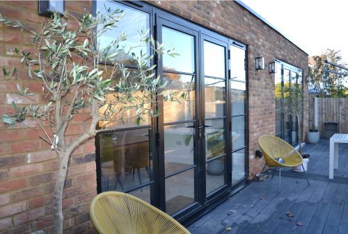 Aluminium French Doors in Black with Astragal Bar