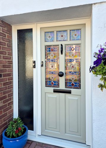 Victorian door, Pebble grey with Stained glass window.