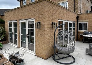 Aluminium French Doors with astragal bar in Oyster Cream